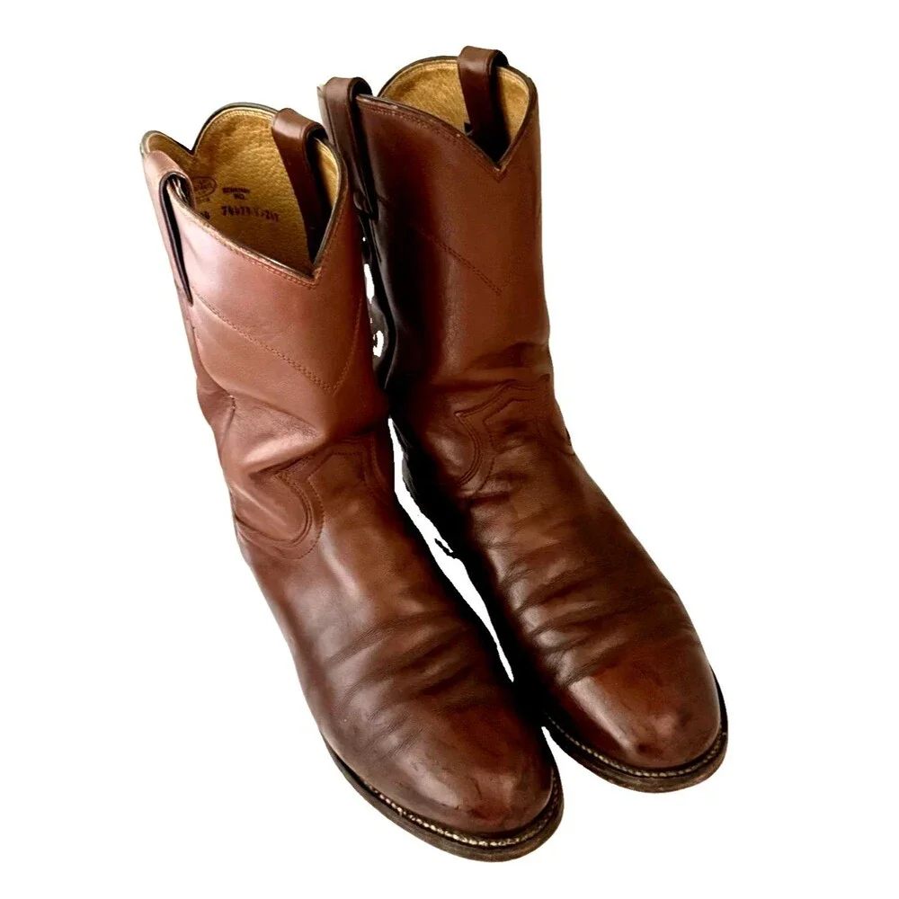Vintage Justin Roper Western Cowboy Boots Leather Brown Men's 9.5 D